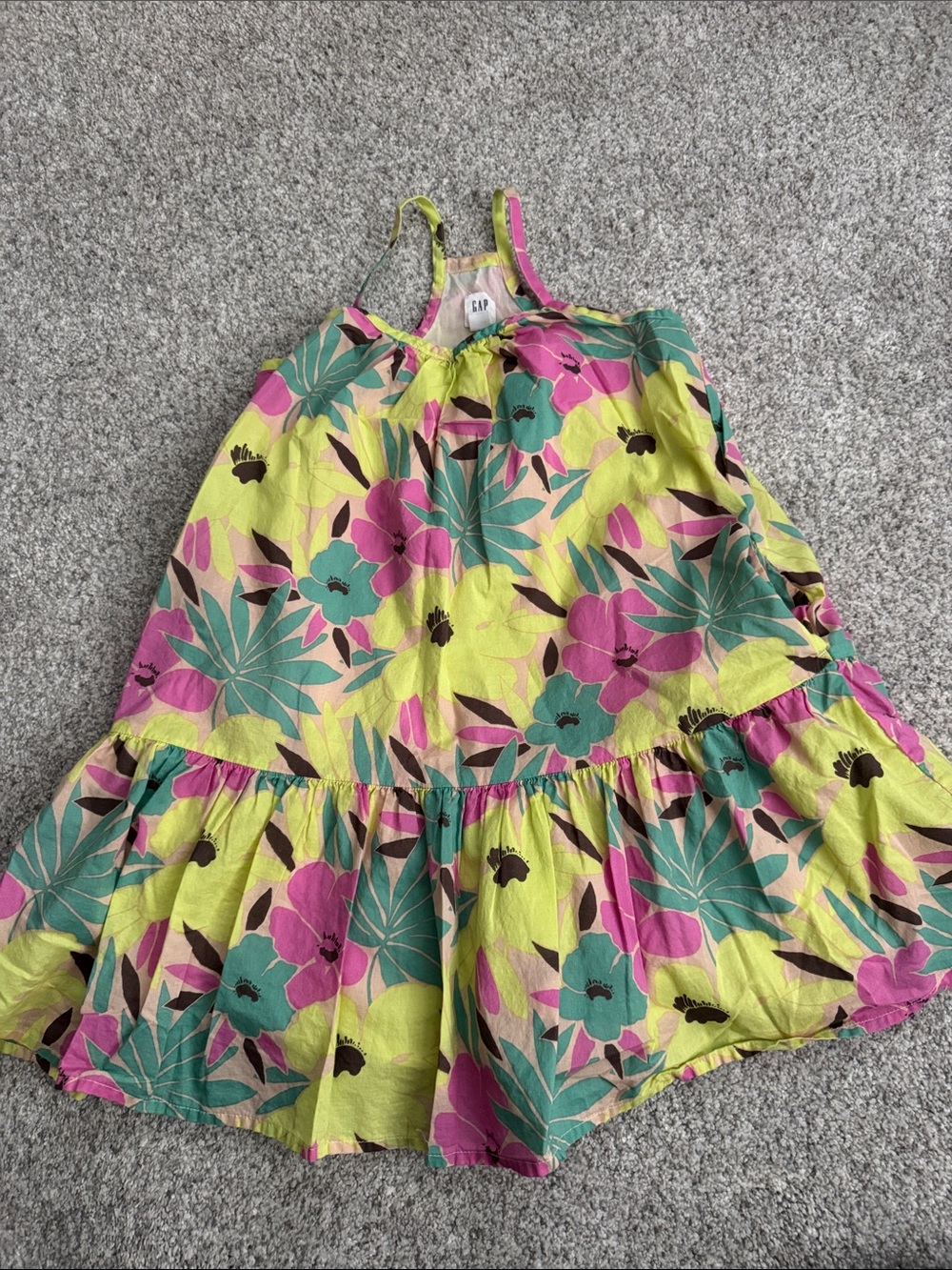 GAP Girls Floral Halter Dress - Yellow, Pink & Teal